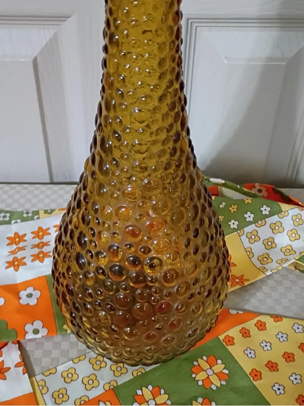 Empoli Vintage MCM Amber Hobnail Genie Bottle Decanter With Stopper.
